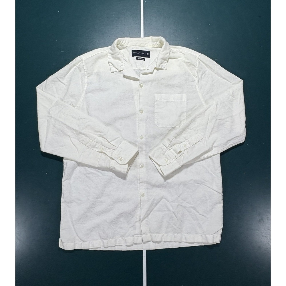 Abercrombie Fitch Shirt Men's Medium White Linen Blend Long Sleeve Button Up